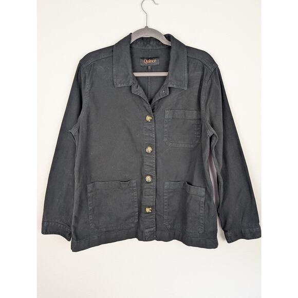 Quince Chore Jacket Organic Comfort Stretch Shacket Denim Oversized Black Size L - Picture 4 of 12